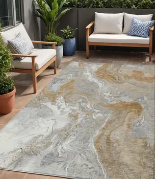 5' X 8' Graphite And Ivory Abstract Washable Indoor Outdoor Area Rug