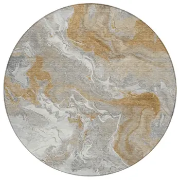 8' Graphite And Ivory Round Abstract Washable Indoor Outdoor Area Rug
