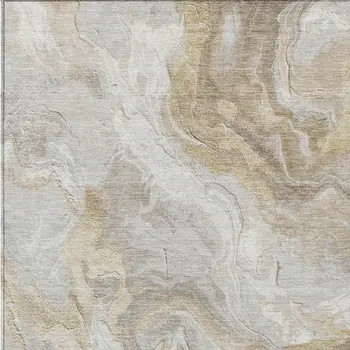 3' X 5' Ivory And Beige Abstract Washable Indoor Outdoor Area Rug
