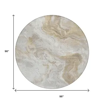 8' Ivory And Beige Round Abstract Washable Indoor Outdoor Area Rug