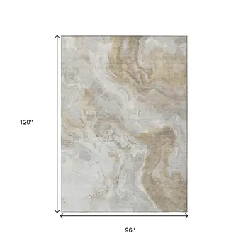 8' X 10' Ivory And Beige Abstract Washable Indoor Outdoor Area Rug