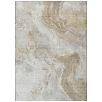 9' X 12' Ivory And Beige Abstract Washable Indoor Outdoor Area Rug