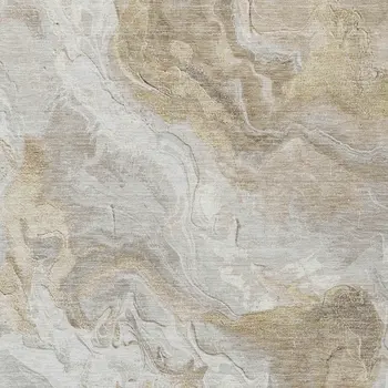 9' X 12' Ivory And Beige Abstract Washable Indoor Outdoor Area Rug