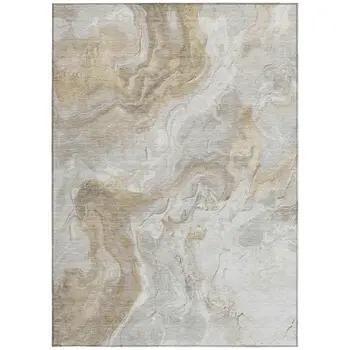10' X 14' Ivory And Beige Abstract Washable Indoor Outdoor Area Rug