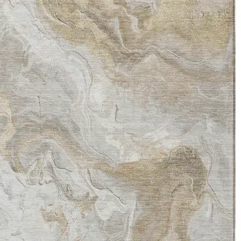 10' X 14' Ivory And Beige Abstract Washable Indoor Outdoor Area Rug