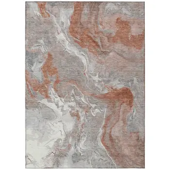 3' X 5' Salmon And Gray Abstract Washable Indoor Outdoor Area Rug