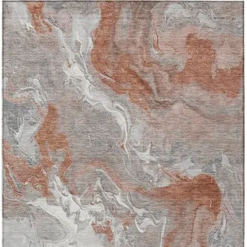 5' X 8' Salmon And Gray Abstract Washable Indoor Outdoor Area Rug
