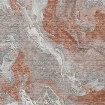 8' X 10' Salmon And Gray Abstract Washable Indoor Outdoor Area Rug