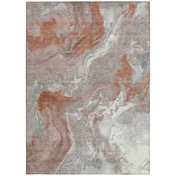 9' X 12' Salmon And Gray Abstract Washable Indoor Outdoor Area Rug
