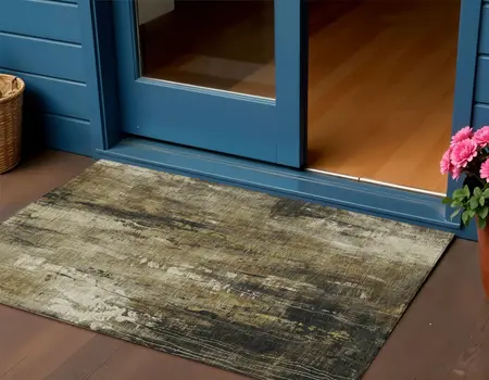 3' X 5' Beige And Taupe Abstract Washable Indoor Outdoor Area Rug
