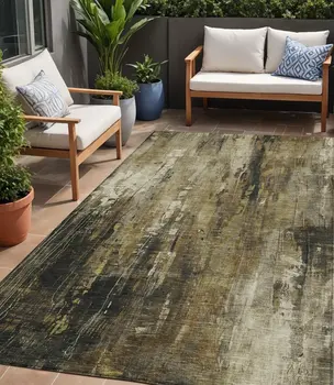 5' X 8' Beige And Taupe Abstract Washable Indoor Outdoor Area Rug