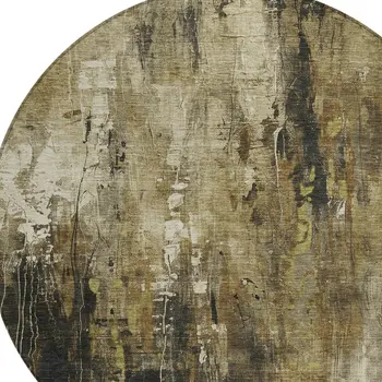 8' Beige And Taupe Round Abstract Washable Indoor Outdoor Area Rug