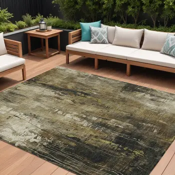 9' X 12' Beige And Taupe Abstract Washable Indoor Outdoor Area Rug