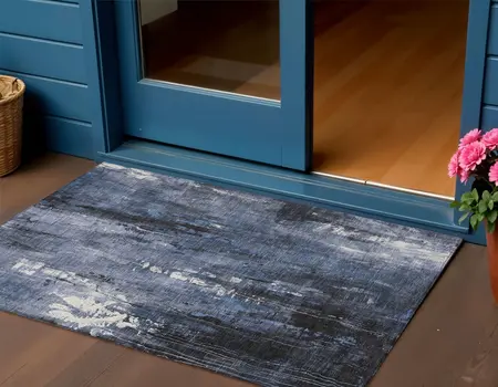 3' X 5' Blue And Ivory Abstract Washable Indoor Outdoor Area Rug