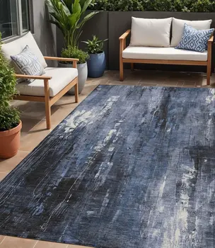 5' X 8' Blue And Ivory Abstract Washable Indoor Outdoor Area Rug