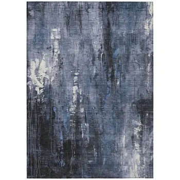 5' X 8' Blue And Ivory Abstract Washable Indoor Outdoor Area Rug