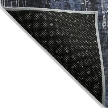 5' X 8' Blue And Ivory Abstract Washable Indoor Outdoor Area Rug