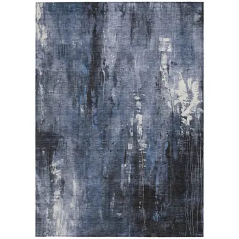 5' X 8' Blue And Ivory Abstract Washable Indoor Outdoor Area Rug