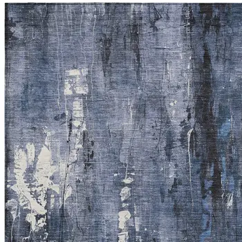 10' X 14' Blue And Ivory Abstract Washable Indoor Outdoor Area Rug
