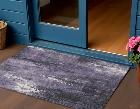 3' X 5' Purple And Ivory Abstract Washable Indoor Outdoor Area Rug