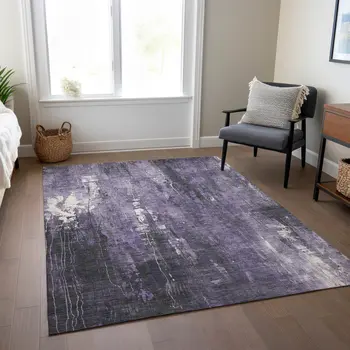 5' X 8' Purple And Ivory Abstract Washable Indoor Outdoor Area Rug
