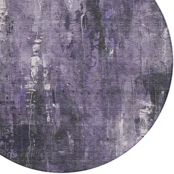 8' Purple And Ivory Round Abstract Washable Indoor Outdoor Area Rug