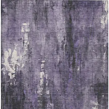 8' X 10' Purple And Ivory Abstract Washable Indoor Outdoor Area Rug