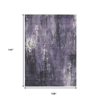 9' X 12' Purple And Ivory Abstract Washable Indoor Outdoor Area Rug