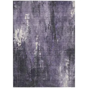 9' X 12' Purple And Ivory Abstract Washable Indoor Outdoor Area Rug