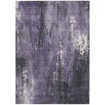 9' X 12' Purple And Ivory Abstract Washable Indoor Outdoor Area Rug