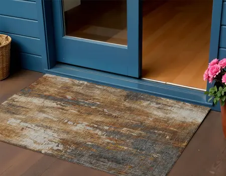 3' X 5' Rust Gray And Ivory Abstract Washable Indoor Outdoor Area Rug