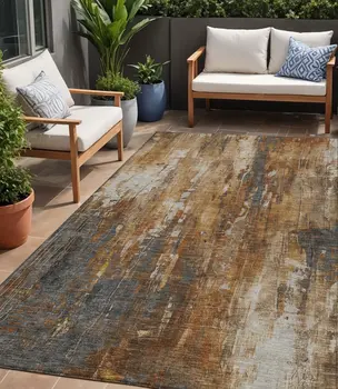 5' X 8' Rust Gray And Ivory Abstract Washable Indoor Outdoor Area Rug