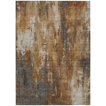 9' X 12' Rust Gray And Ivory Abstract Washable Indoor Outdoor Area Rug