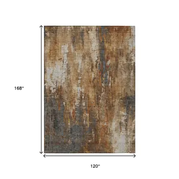 10' X 14' Rust Gray And Ivory Abstract Washable Indoor Outdoor Area Rug
