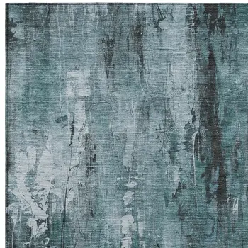 3' X 5' Teal Blue Gray And Ivory Abstract Washable Indoor Outdoor Area Rug