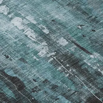 8' Teal Blue Gray And Ivory Round Abstract Washable Indoor Outdoor Area Rug