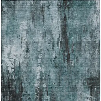 8' X 10' Teal Blue Gray And Ivory Abstract Washable Indoor Outdoor Area Rug