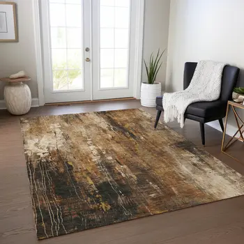 3' X 5' Taupe Gray And Ivory Abstract Washable Indoor Outdoor Area Rug