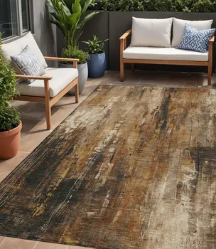 5' X 8' Taupe Gray And Ivory Abstract Washable Indoor Outdoor Area Rug