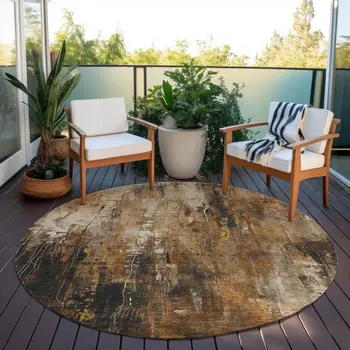 8' Taupe Gray And Ivory Round Abstract Washable Indoor Outdoor Area Rug