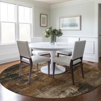 8' Taupe Gray And Ivory Round Abstract Washable Indoor Outdoor Area Rug