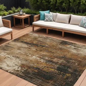 9' X 12' Taupe Gray And Ivory Abstract Washable Indoor Outdoor Area Rug