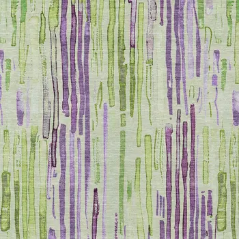 5' X 8' Artichoke Green And Purple Striped Washable Indoor Outdoor Area Rug