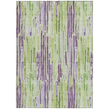 8' X 10' Artichoke Green And Purple Striped Washable Indoor Outdoor Area Rug
