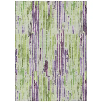 8' X 10' Artichoke Green And Purple Striped Washable Indoor Outdoor Area Rug