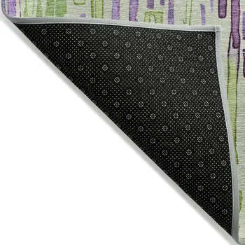 8' X 10' Artichoke Green And Purple Striped Washable Indoor Outdoor Area Rug