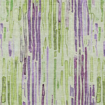 8' X 10' Artichoke Green And Purple Striped Washable Indoor Outdoor Area Rug