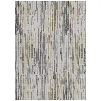 5' X 8' Beige And Gray Striped Washable Indoor Outdoor Area Rug