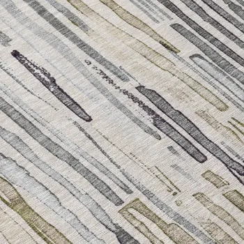 8' Beige And Gray Round Striped Washable Indoor Outdoor Area Rug