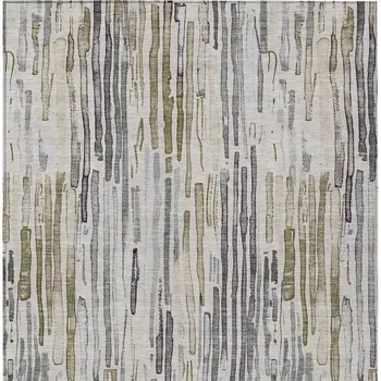 10' X 14' Beige And Gray Striped Washable Indoor Outdoor Area Rug